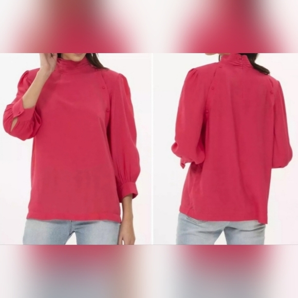 IRO Sense Button Detail Crepe De Chine Blouse Pink Mock-Neck - Picture 1 of 8